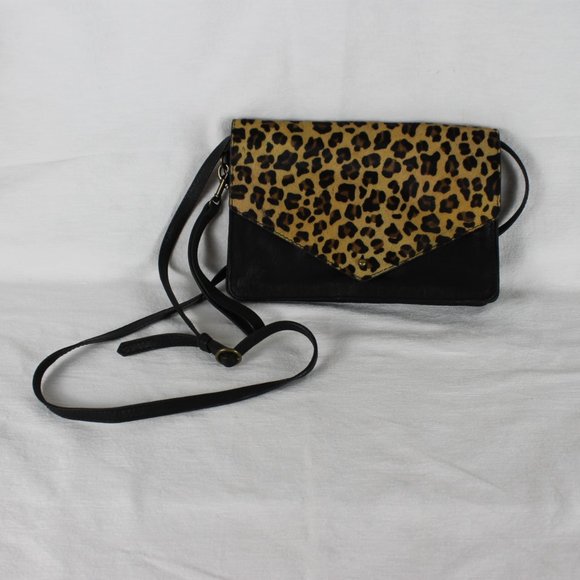 Lucky Brand Crossbody Black with Tan Leather Purse Horsehair Cheetah Print Strap - Picture 5 of 15